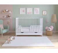 Love For Sleep Asher Lit Bébé 120x60 cm avec Matelas en Mousse Microfibre Matelassée - Lit Enfant en Bois Convertible avec Grand Tiroir et Barrière de Sécurité Incluse