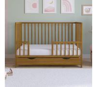 Love For Sleep Asher Lit Bébé 120x60 cm avec Matelas en Mousse Microfibre Matelassée - Lit Enfant en Bois Convertible avec Grand Tiroir et Barrière de Sécurité Incluse Chêne Doré