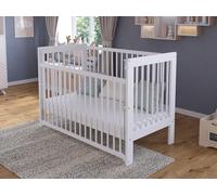 Love For Sleep Lit Bébé 120x60 cm en Bois de Pin Blanc Nova avec Côté Abattable, Barrière de Sécurité et roulettes - Lit Évolutif Bébé, Lit Enfant, Drop Side Cot