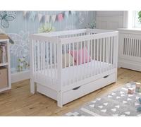 Love For Sleep Lit Bébé Évolutif 120x60 cm en Bois de Pin Blanc avec Barrière de Sécurité et Tiroir - Modèle LUCA - Lit Transformable pour Enfant, Fille ou Garçon