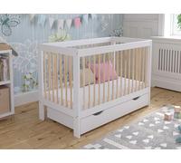 Love For Sleep Lit Bébé Évolutif 120x60 cm en Bois de Pin Blanc avec Barrière de Sécurité et Tiroir - Modèle LUCA - Lit Transformable pour Enfant, Fille ou Garçon