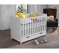 Love For Sleep Lit Bébé Évolutif en Bois Blanc 120x60 cm avec Barrière de Sécurité et Tiroir - Lit Transformable pour Fille ou Garçon - Modèle Matilda