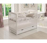 Love For Sleep Lit Bébé Évolutif en Bois Blanc 120x60 cm avec Matelas en Mousse, Tiroir, Barrière de Sécurité et Protections en Silicone - Lit Transformable pour Fille ou Garçon - Modèle Jacob