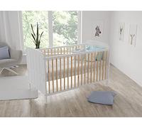 Love For Sleep Lit Bebe,Lit évolutif Bébé en Bois 140x70cm, Blanco-pino,Se transforme en lit Junior et en canapé-lit grâce aux barrières de sécurité en Bois incluses