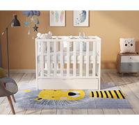 Love For Sleep Mini Lit Bébé Évolutif en Bois Blanc 100x50 cm avec Matelas Matelassé - Lit Compact Gain de Place pour Fille ou Garçon - Modèle Paris avec tiroir