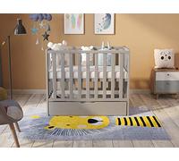 Love For Sleep Mini Lit Bébé Évolutif en Bois Gris 100x50 cm avec Matelas Matelassé - Lit Compact Gain de Place pour Fille ou Garçon - Modèle Paris avec tiroir