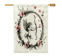 Love God Drapeau de maison, romantique vintage, cœurs, fleurs, Saint-Valentin, pêche, toile de jute double face pour extérieur, cour, pelouse, terrasse, porte, entrée, 71,1 x 101,6 cm