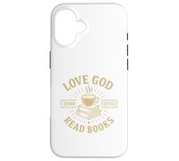 Love God Drink Coffee Read Books Lovers Vintage Christian Coque pour iPhone 16