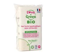 Love & Green - Cotons Maxi Carrés Hypoallergéniques x70 - Change et Toilette Bébé - 100% Bio - Non Blanchis, Doux et Naturels - Fabriqués en France