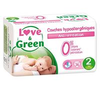 Love & Green - Couches Bébé Hypoallergéniques 0% - Taille 2 (3-6 kg) - Lot de 3 x 36 couches (108 couches)