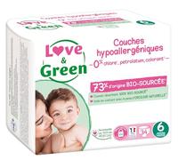 Love & Green - Couches Bébé Saines et Ecologiques - Taille 6 (15+ kg) - 34 couches - Absorbante, anti-fuites et sans ingrédients indésirables