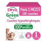 LOVE & GREEN - Couches Bébé T1 (2-5 kg) - Pack 1 Mois -138 Couches