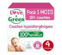 LOVE & GREEN - Couches Bébé T4 (7-14 kg) - Pack 1 Mois -184 Couches