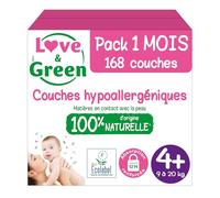LOVE & GREEN - Couches Bébé T4+ (9-20 kg) - Pack 1 Mois -168 Couches