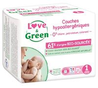 Love & Green - Couches Bébé Saines et Ecologiques - Taille 1 (2-5 kg) - 23 couches - Absorbante, anti-fuites et sans ingrédients indésirables