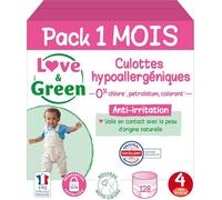 Love & Green - Couches Culottes (Pants) Saines et Ecologiques Taille 4 (8-15 kg) Pack 1 Mois (128 Culottes) - Absorbante, anti-fuites et sans ingrédients indésirables