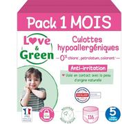 Love & Green - Couches Culottes (Pants) Saines et Ecologiques Taille 5 (12 à 18 kg) Pack 1 Mois (116 culottes) - Absorbante, anti-fuites et sans ingrédients indésirables