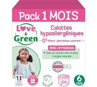 Love & Green - Couches Culottes Saines et Ecologiques Taille 6 (+16 kg) Pack 1 Mois (104 culottes) - Absorbante, anti-fuites et sans ingrédients indésirables