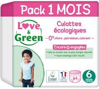 Love & Green - Couches Culottes Saines et Ecologiques Taille 6 (+16 kg) Pack 1 Mois (64 culottes) - Absorbante, anti-fuites et sans ingrédients indésirables