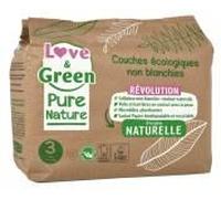 Love & Green Couches Écologiques Pure Nature 42 Couches Taille 3 Midi (4 à 9 kg) - Paquet 42 couches