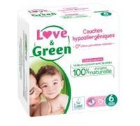Love & Green - Couches Bébé Saines et Ecologiques - Taille 6 (15+ kg) - 34 couches - Absorbante, anti-fuites et sans ingrédients indésirables