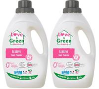 Love & Green Home Lessive écologique rechargeable Sans parfum certifiée Dermatest 5 étoiles et Ecodétergent par Ecocert - Compatible bébé - Fabriquée en France - 1,5L - 33 lavages (Lot de 2)
