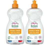 Love & Green Home Liquide Vaisselle mains écologique certifié Dermatest et Ecodétergent par Ecocert. Ultra-dégraissant parfum fleur d'oranger - Fabriqué en France - 500ml (Lot de 2)