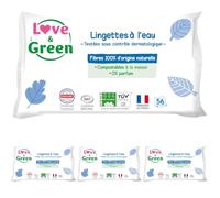 LOVE & GREEN - Lingettes à l'eau - 56 lingettes - Sans Plastique (Lot de 4)