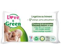 Love & Green Lingettes au Liniment Saines et Ecologiques - Paquet de 56 Lingettes - Certifiée Cosmo Natural par ECOCERT et FSC - Emballage recyclable