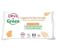 Love & Green Lingettes nettoyantes bébé Fleur d'Oranger – Hypoallergéniques – 64 lingettes