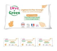LOVE & GREEN - Lingettes Fleur d'Oranger - x64 - Sans Plastique (Lot de 4)