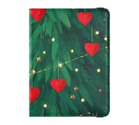 Love Green Merry Christmas Tree Porte-passeport décoratif en cuir pour documents de voyage Organiseur de passeport Étui de protection pour documents de voyage Portefeuille étanche, Arbre de Noël vert