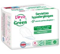 Love&Green Serviettes Hypoallergéniques Anti-Irritation Super Ailettes 12 Pièces