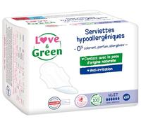 Love & Green Serviettes hygiéniques, écologiques et hypoallergéniques - certifiées Ecolabel et Dermatest - "NUIT" x 10 : Sans colorant, parfum, allergènes