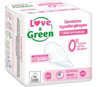 Love&Green Serviettes Hypoallergéniques Anti-Irritation Normal Ailettes 14 Pièces