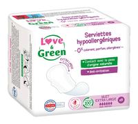 Love&Green Serviettes Hypoallergéniques Et Écologiques Nuit Extra Large 9 Pièces