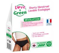 Love & Green - Shorty Menstruel Lavable Taille XXS (34) - Gestion quotidienne de l'incontinence - Absorption optimale 8h - Confort et féminité - Coton, dentelle élégante