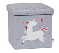 Love IT STOR IT - Pouf avec Rangement - Tissu Résistant et Bois Renforcé - Pliable et Confortable - Gris Motif Licorne - 35x35x35cm