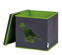 LOVE IT STORE IT - Cube De Rangement Avec Couvercle - En Tissu Ultra Résistant - Pliable - Renforcement Carton - Pour Chambre Enfant - Compatible Étagère Cube Kallax - 33x33x33cm - Gris Motif Dino