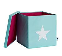 LOVE IT STORE IT - Cube de Rangement Pliable avec Couvercle - Tissu Résistant - Compatibilité Kallax - 33x33x33cm - Turquoise Motif Étoile