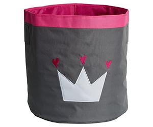 LOVE IT STORE IT - Panier de Rangement - En Tissu Ultra Résistant - Pliable - Avec Poignées - Collecteur De Linge Rond Pour Chambre Enfant - 44x44x44cm - Gris Motif Couronne