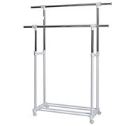 LOVE IT STORE IT - Porte manteau sur roulettes - 2 barres de penderie réglables - rangement pour chaussures - hauteur et largeur réglables - blanc/chrome