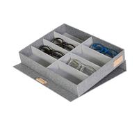 LOVE IT STORE IT - Premium - Boite a lunette Rangement pour 8 Paires - Boite Lunette en Lin avec Couvercle - Range Lunettes Rigide - Présentoir Lunettes Maison - Gris -32x25x5,5cm