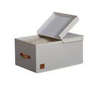 LOVE IT STORE IT - Boite De Rangement Avec Couvercle, Caisse Pliable en tissu Lin et Coton, Structure et renforcement en Bois - 33x50x24cm Beige