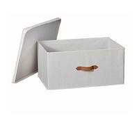 LOVE IT STORE IT - Boîte de Rangement Extra Large avec Couvercle, Tissu en Lin et Coton, Pliable, Renforcée avec Bois, 54x40x25cm, Beige
