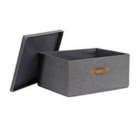 LOVE IT STORE IT - Premium - Boite de rangement avec couvercle Extra Large - Panier Rangement en Tissu Lin - Renforcement Bois - Gris Chiné - 54x40x25 cm
