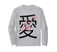 Love Kanji Symbol & Sakura Flowers Valentine’s Day Manche Longue