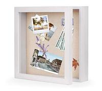 Love-KANKEI Cadre Vitrine Shadow Box 28 x 28 cm Bois Rustique Blanc | Dos en Lin, Boîte à mémoire, Pour Photos de médailles, Cadeaux pour maman