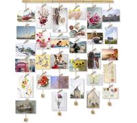 Love-KANKEI MEMORY Cadre Photo Mural Avec Corde Porte-Photos Avec 30 Petites Pinces Couleur de Bois Naturel Belle Décoration de la Maison Cadeau Mariage et Anniversaire,Cadeaux pour maman