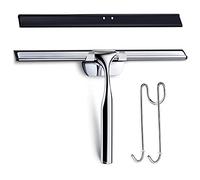 Love-KANKEI Raclette de Douche pour Salle de Bain Inox Aclette Salle de Bain avec Support et Lèvre en Caoutchouc, Incl. 1 Lèvre de Rechange et 1 Crochet